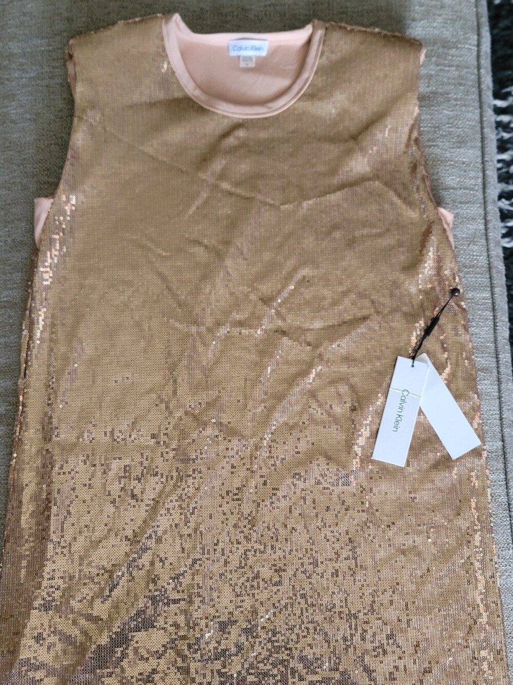 Calvin Klein Gold Sequin Mini Shirt Dress